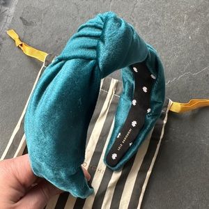 Teal velvet Lele Sadoughi knot headband w/ original dust bag. NWOT style LS030TB